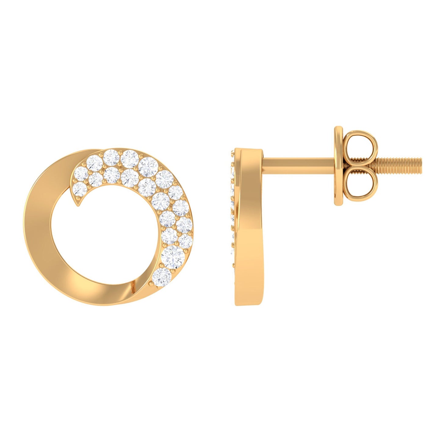 Certified Natural Diamond Circle Earrings with Screw Back