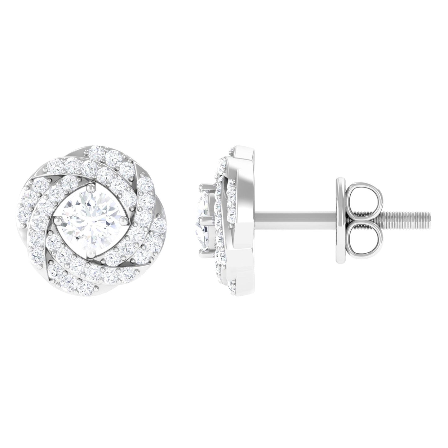 Classic Diamond Cluster Earrings with Screw Back
