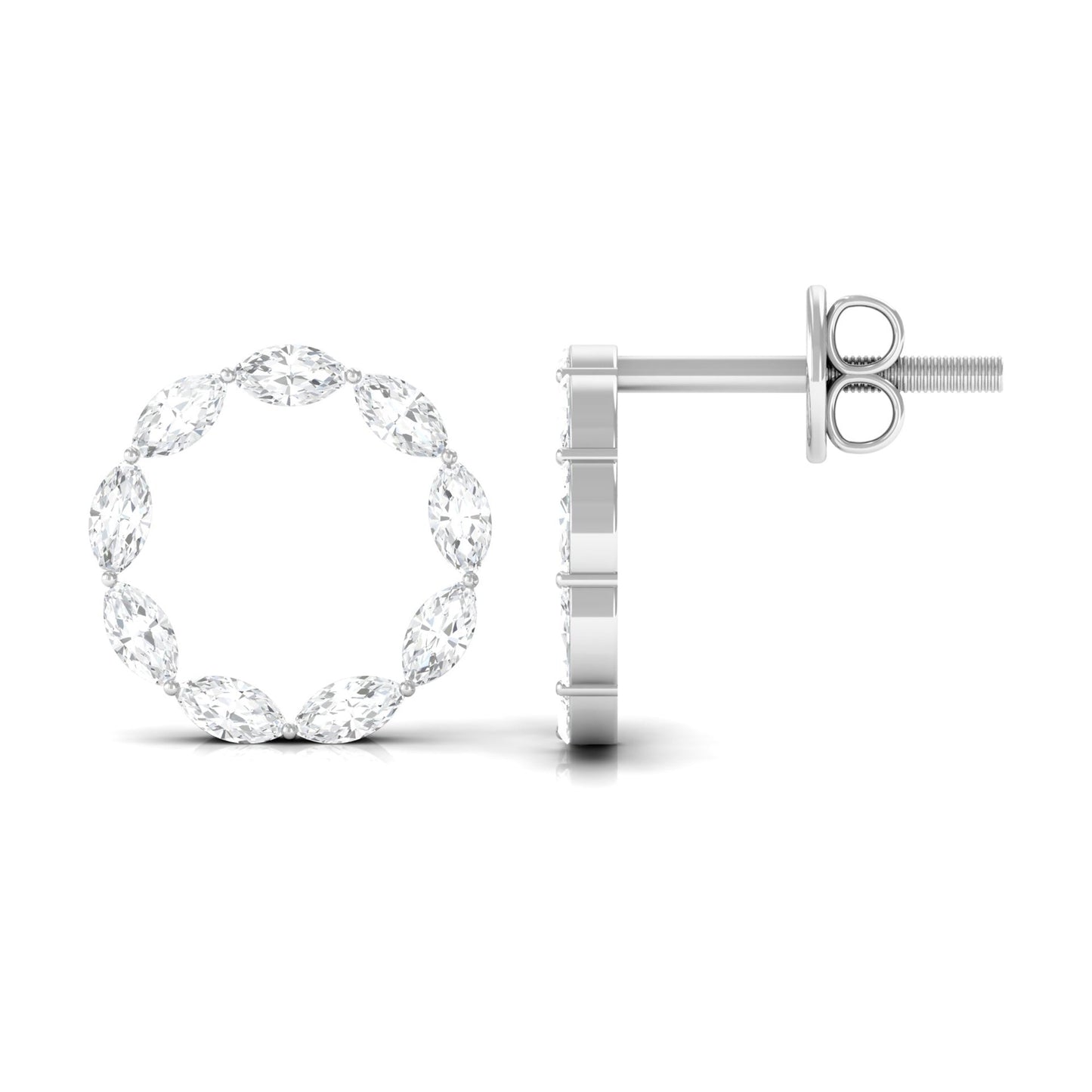 Natural Marquise Diamond Circle Earrings Studs with Screw Back