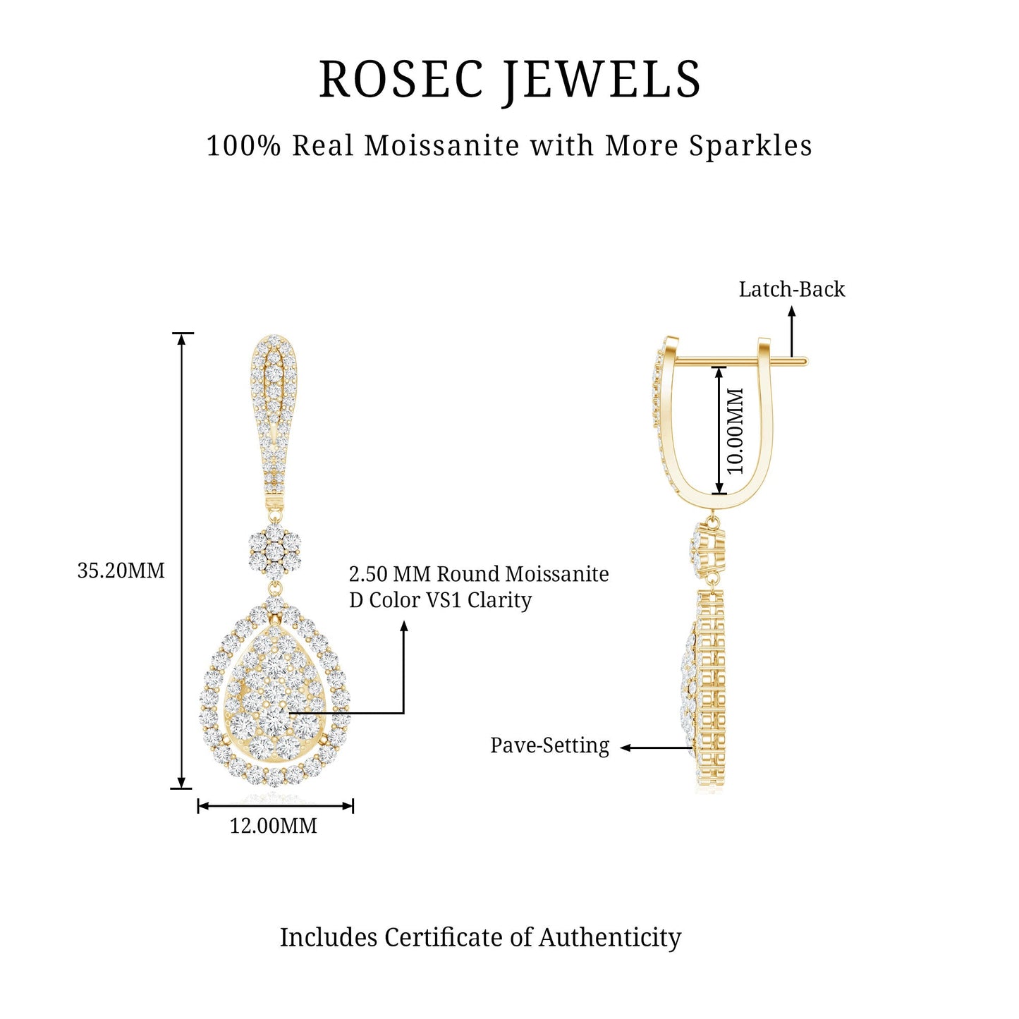 Certified Moissanite Bridal Drop Earrings For Wedding