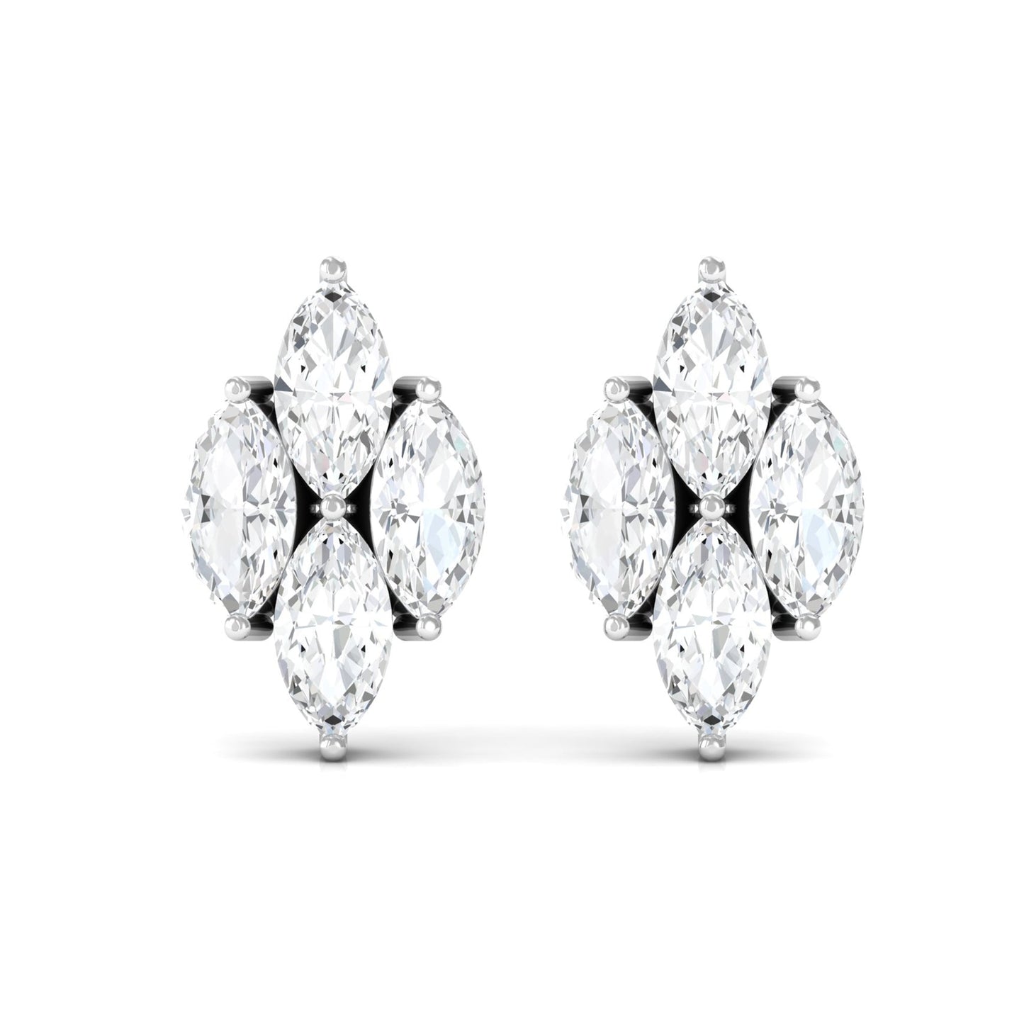 Marquise Cut Real Diamond Cluster Stud Earrings