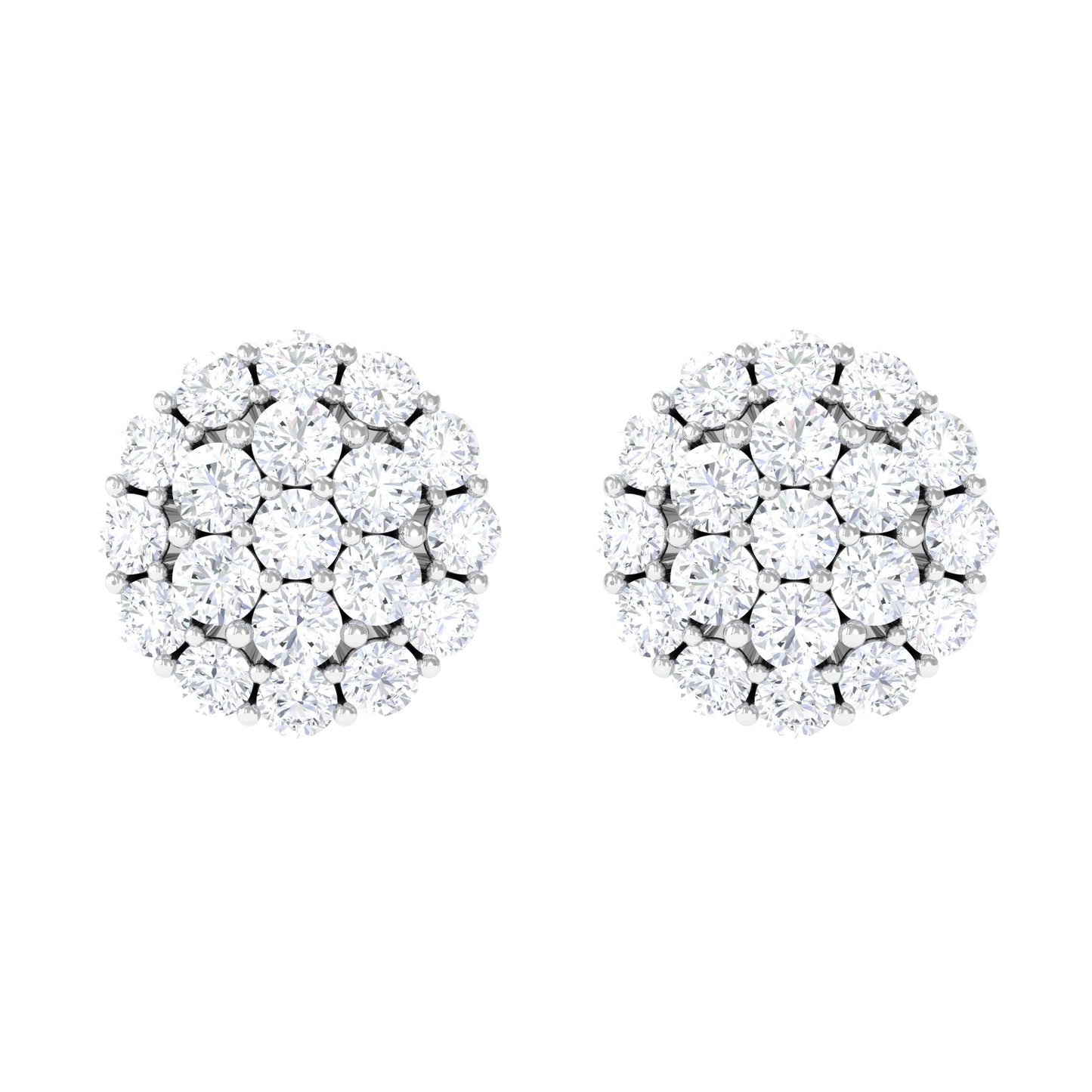 Certified Real Diamond Cluster Stud Earrings