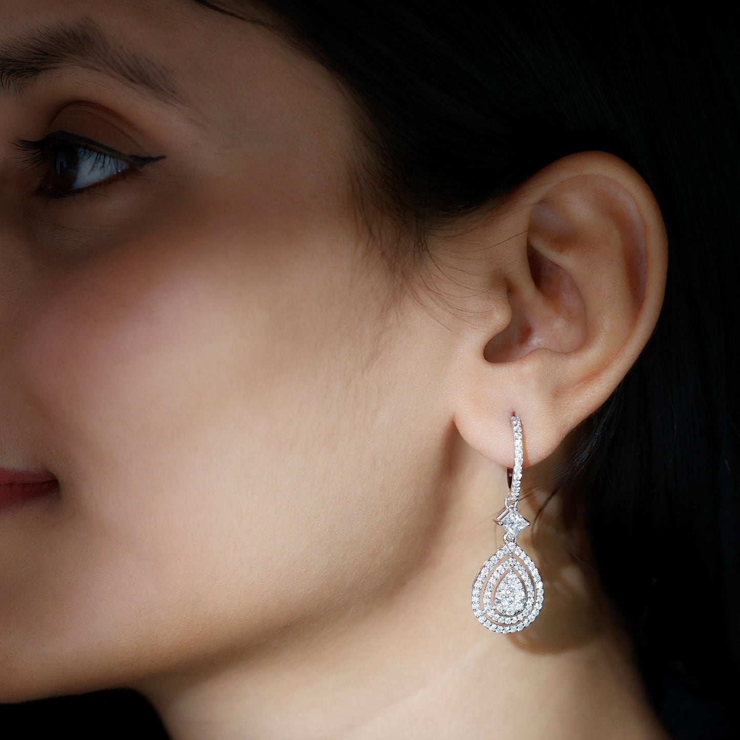 Certified Moissanite Teardrop Hoop Earrings for Women