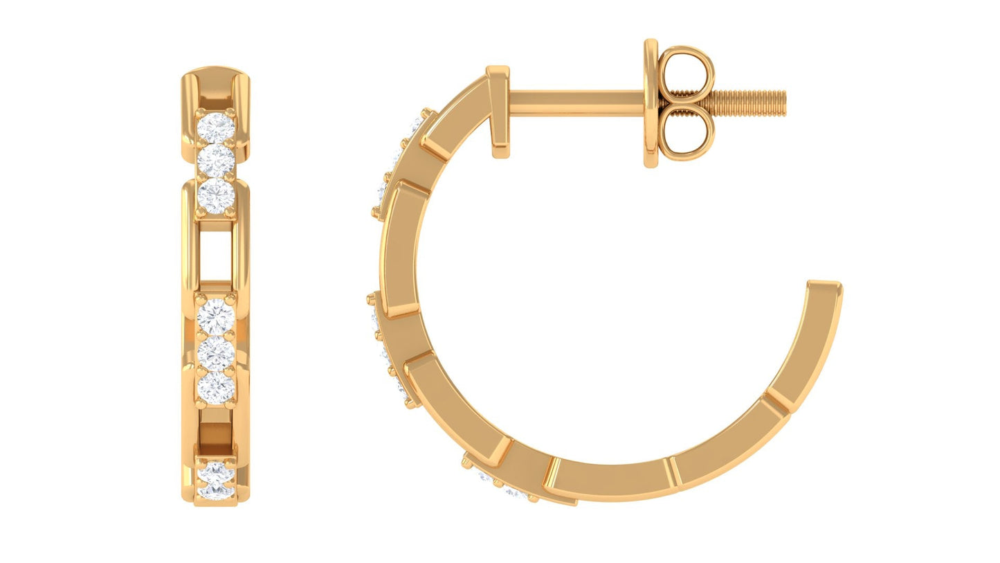 Natural Diamond Half Hoop Earrings with Screw Back