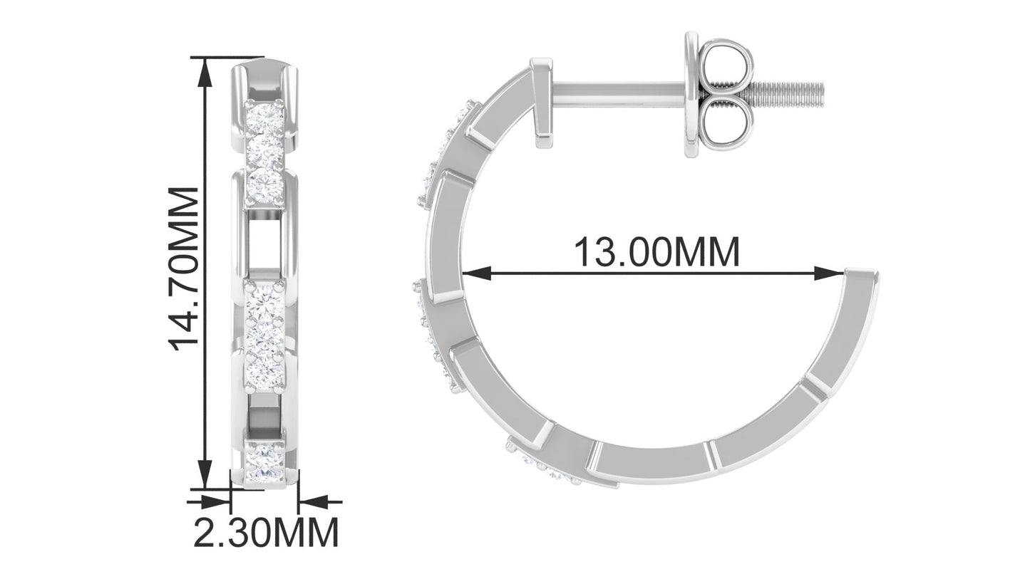 Natural Diamond Half Hoop Earrings with Screw Back