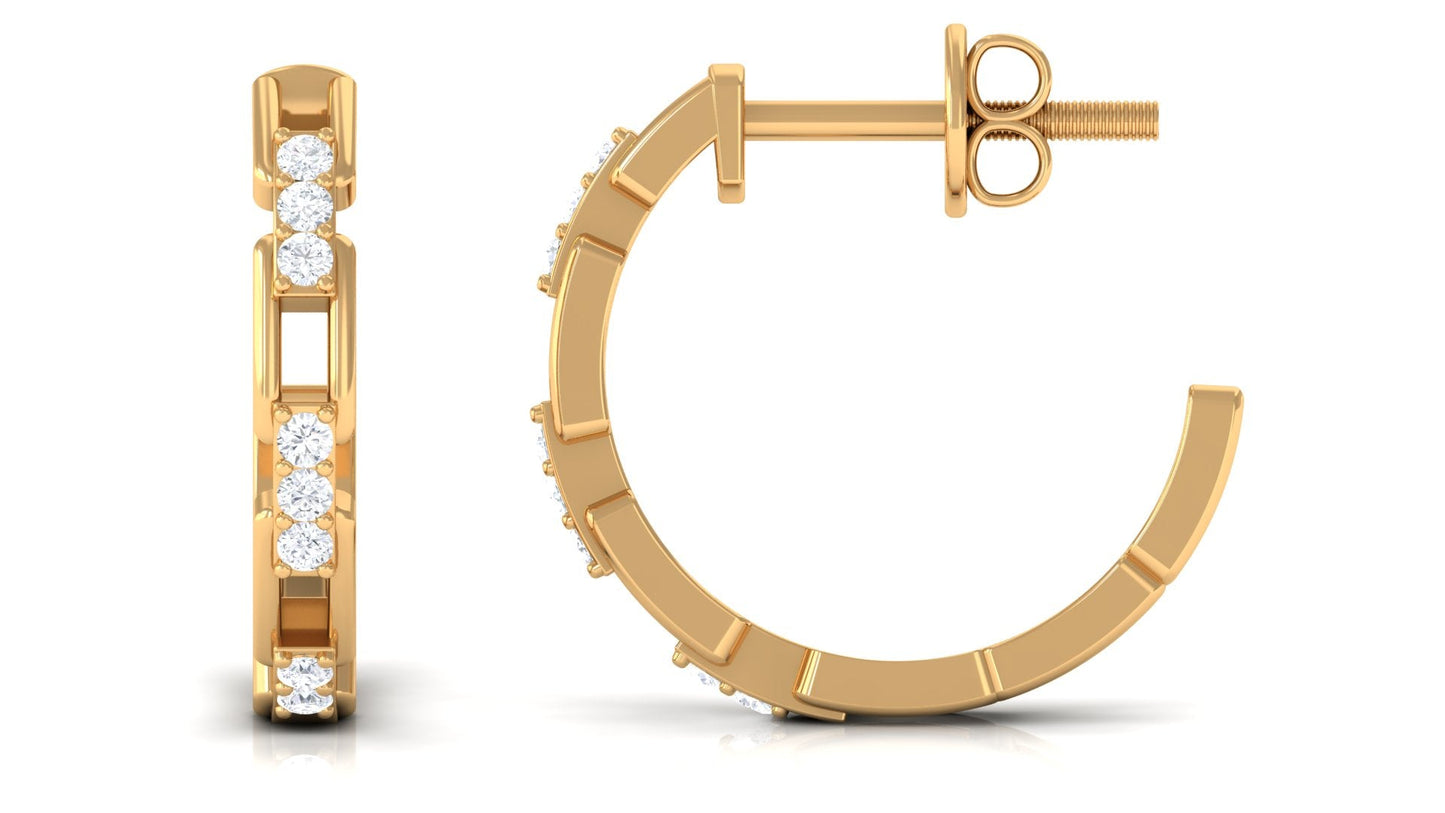 Natural Diamond Half Hoop Earrings with Screw Back