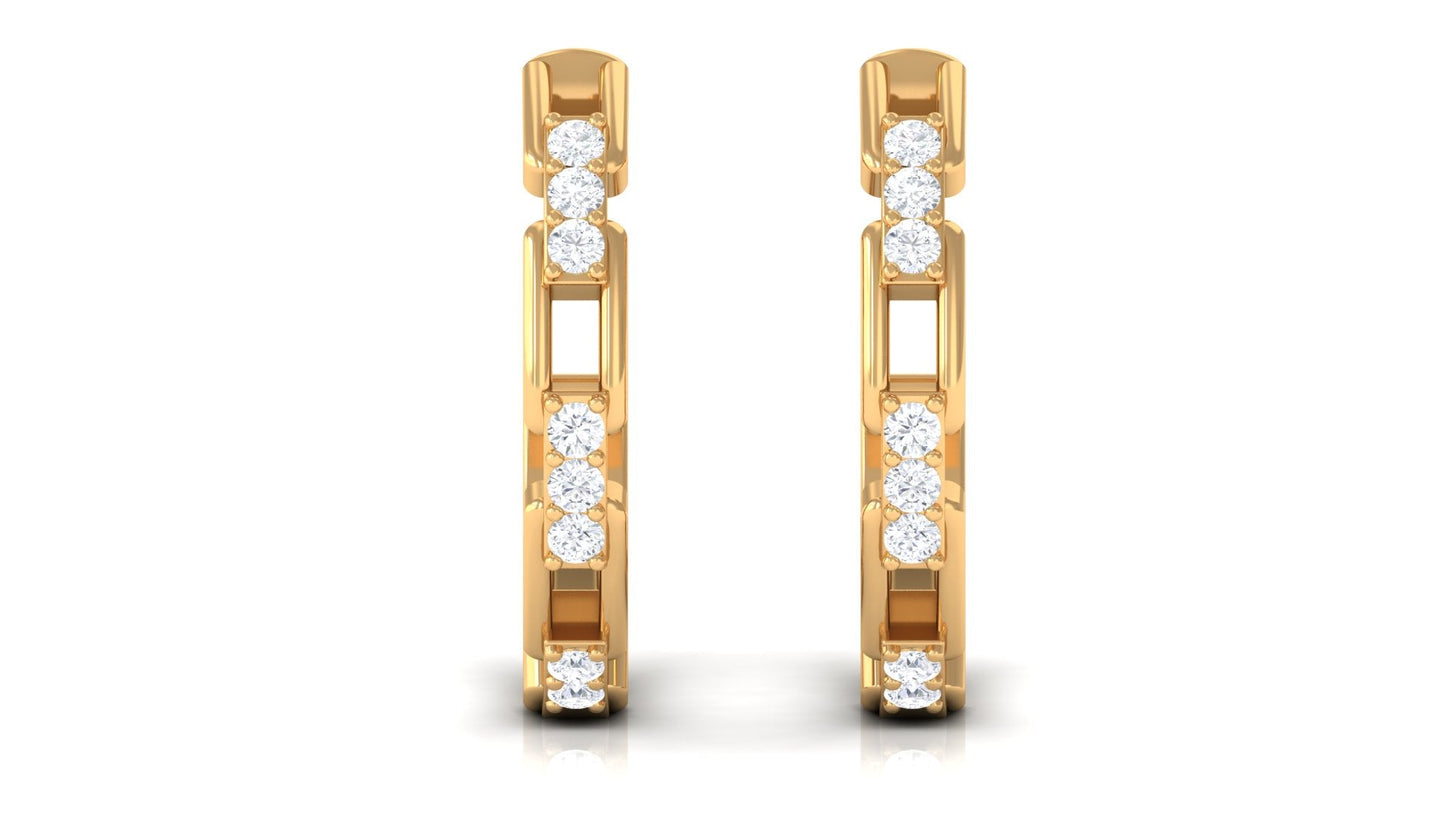 Natural Diamond Half Hoop Earrings with Screw Back