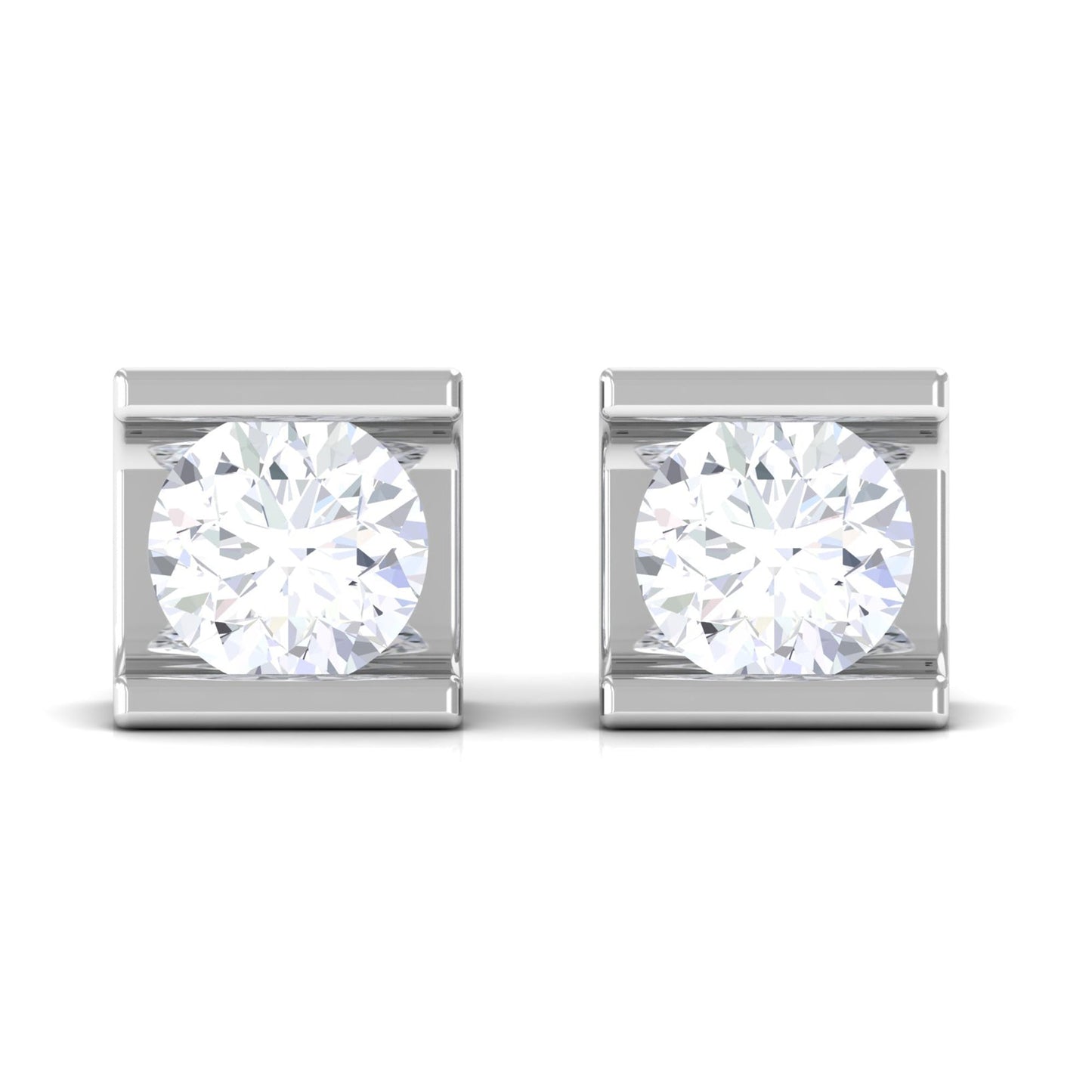Bar Set Round Diamond Solitaire Stud Earrings