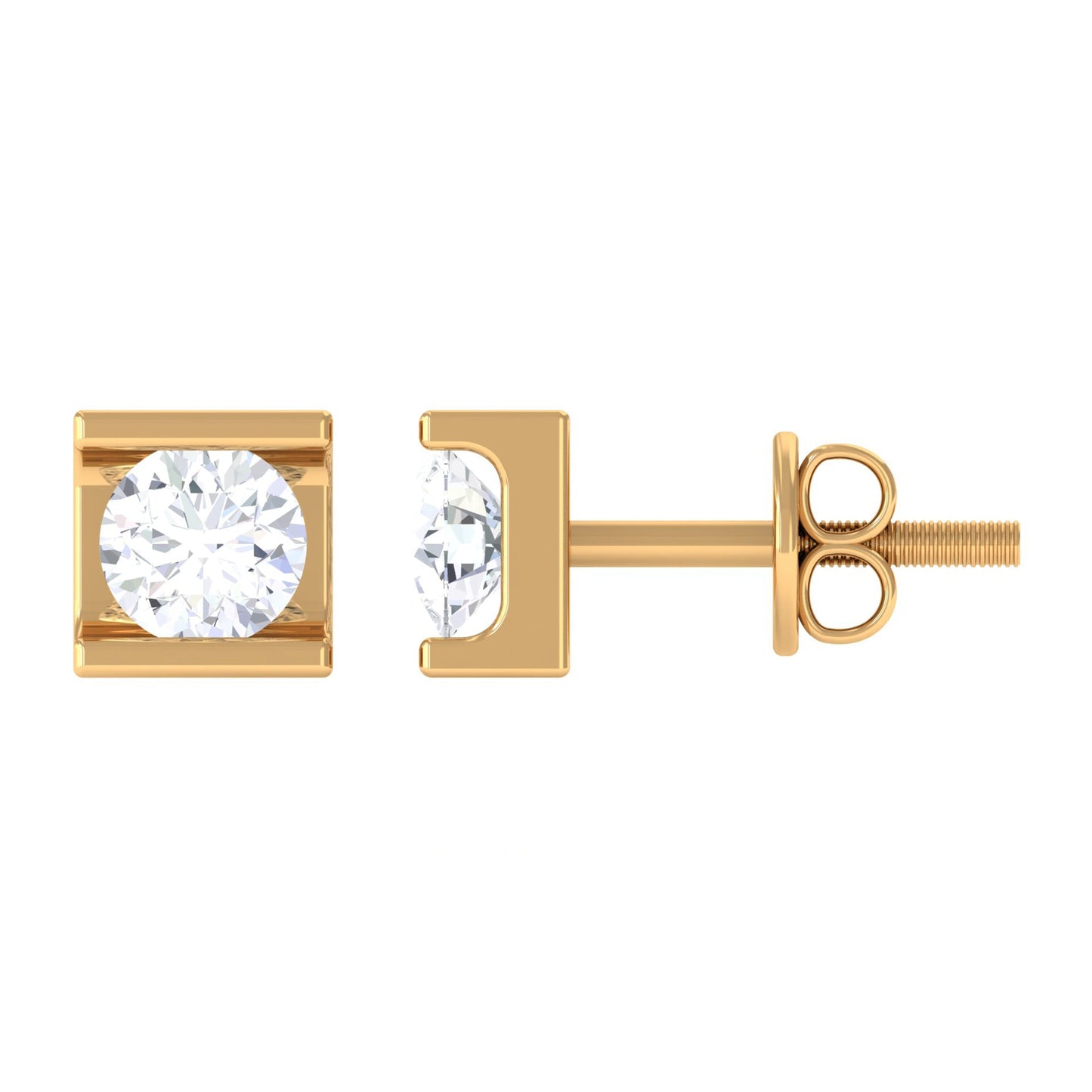 Bar Set Round Diamond Solitaire Stud Earrings