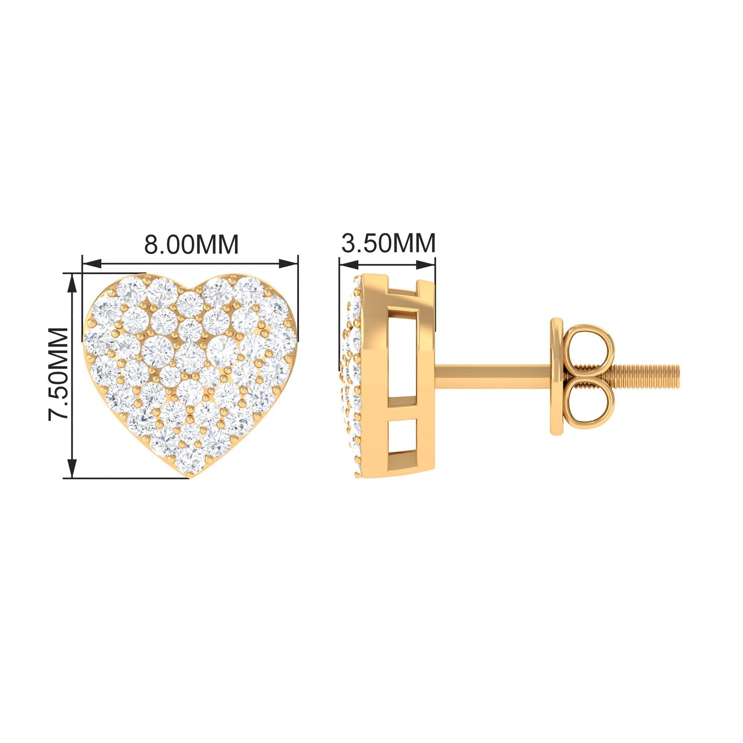 Natural Diamond Heart Earrings with Screw Back
