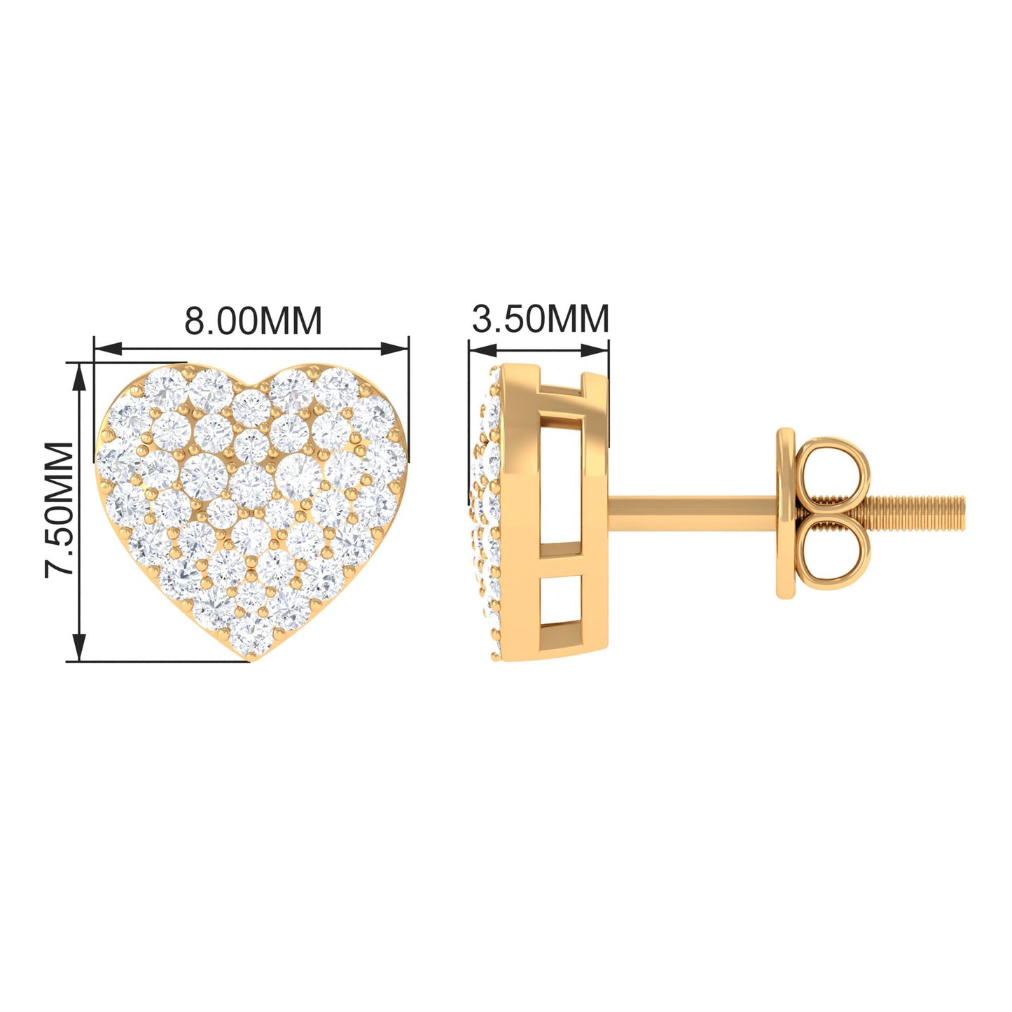 Natural Diamond Heart Earrings with Screw Back
