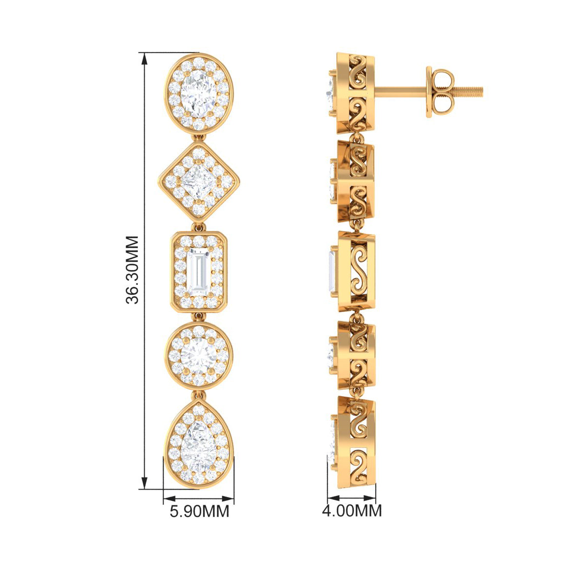 Certified Moissanite Dangle Earrings for Wedding