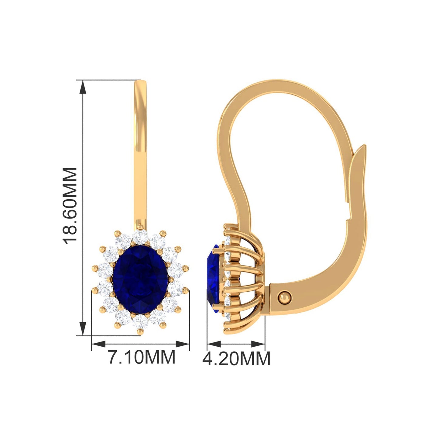 1.2 Carat Oval Blue Sapphire Drop Earrings with Diamond Halo