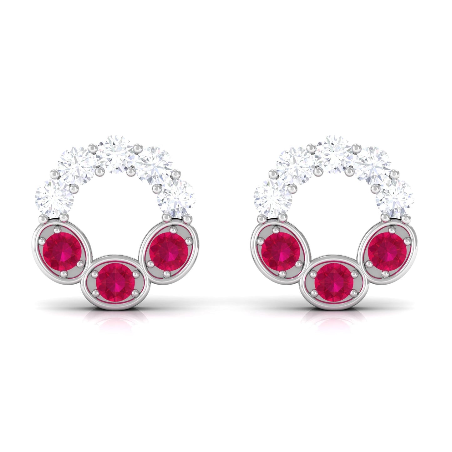 Three Stone Ruby Eternity Stud Earrings with Diamond