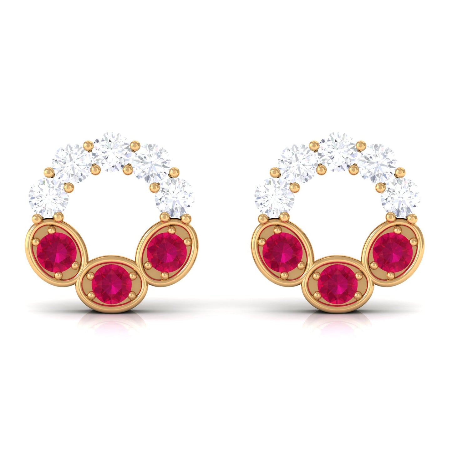Three Stone Ruby Eternity Stud Earrings with Diamond