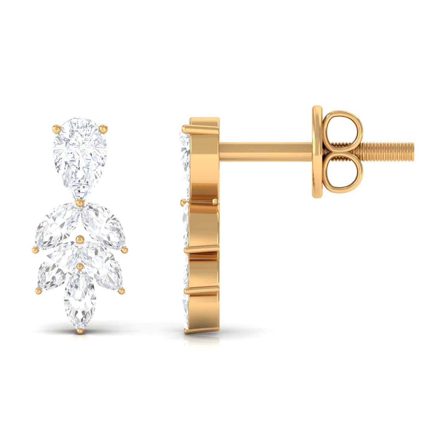 Real Pear and Marquise Shape Diamond Stud Earrings