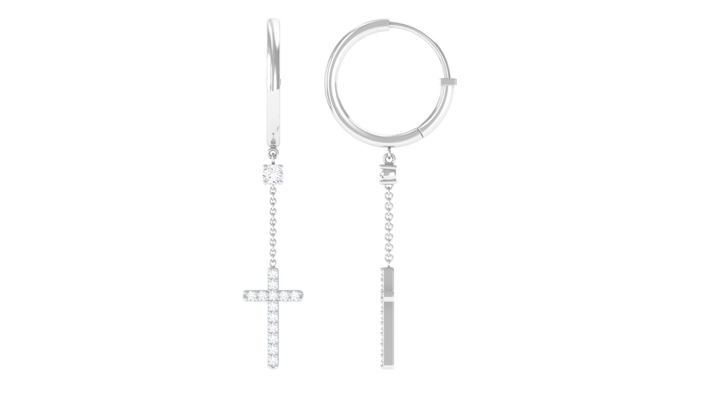 Genuine Diamond Cross Drop Earrings with Hinged Hoop