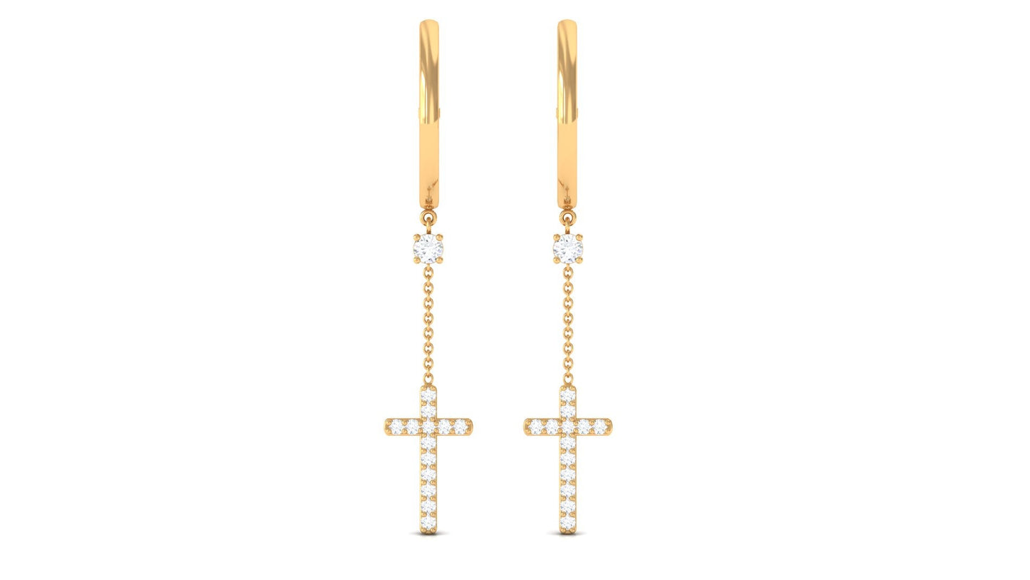 Genuine Diamond Cross Drop Earrings with Hinged Hoop