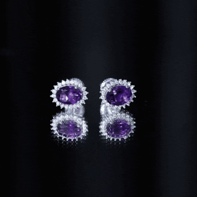 Classic Oval Amethyst Stud Earrings with Moissanite Halo