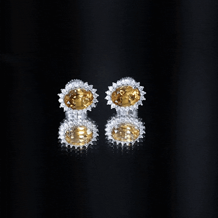 Natural 2.2 Carat Oval Citrine Stud Earrings with Halo
