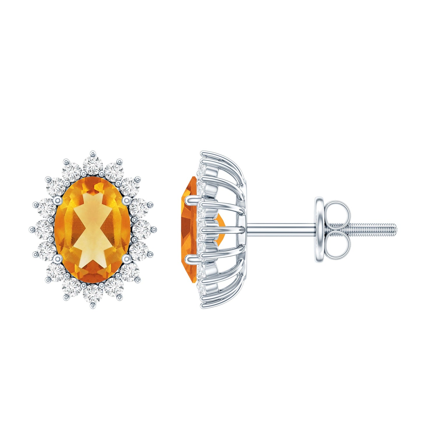 Natural 2.2 Carat Oval Citrine Stud Earrings with Halo