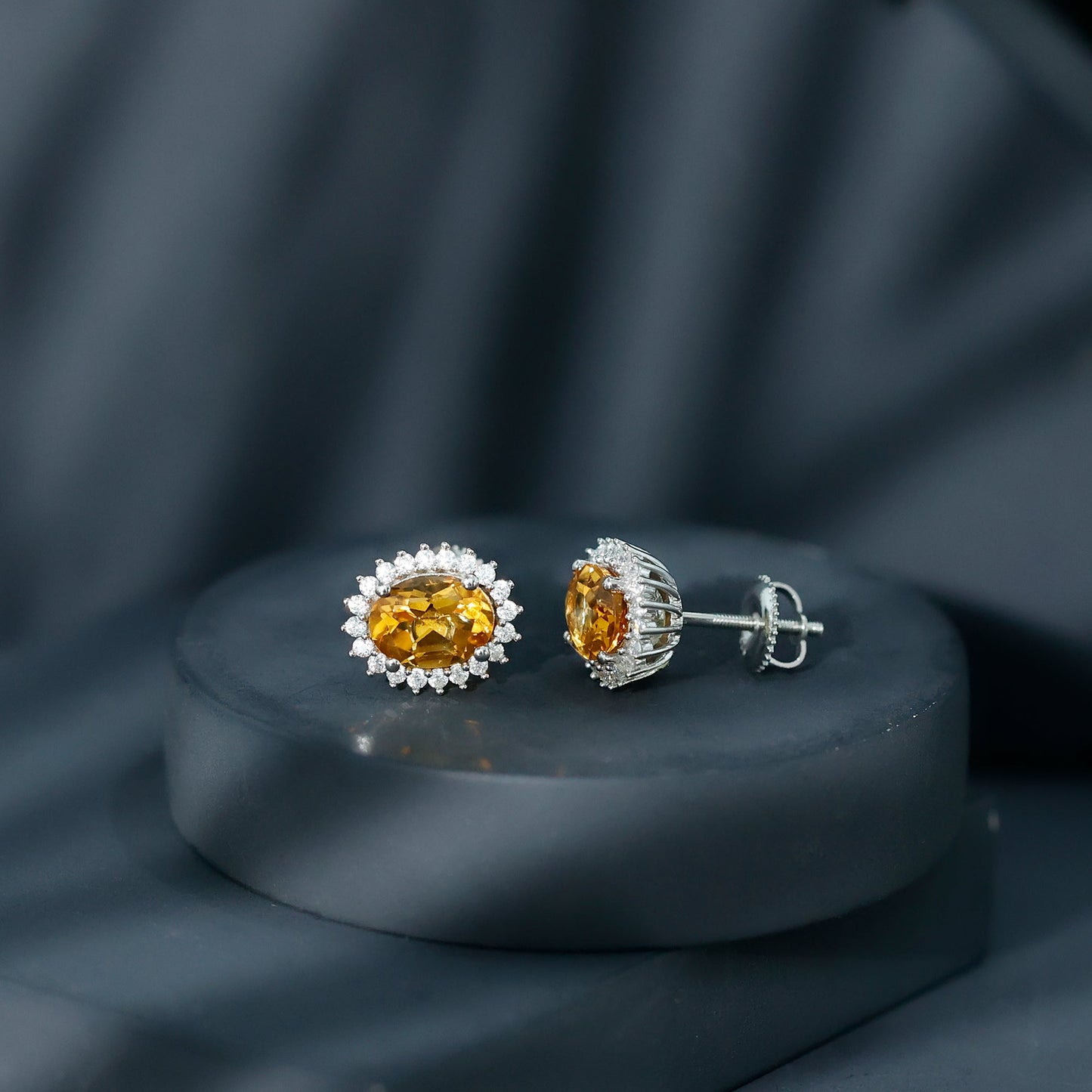 Natural 2.2 Carat Oval Citrine Stud Earrings with Halo