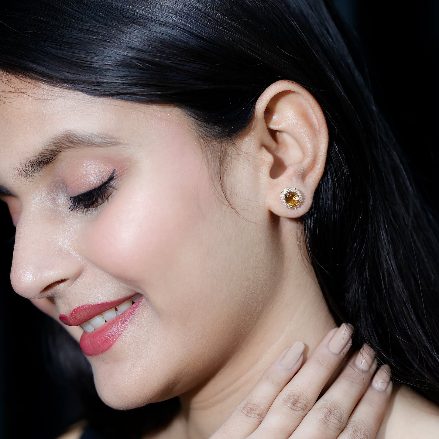 Natural 2.2 Carat Oval Citrine Stud Earrings with Halo