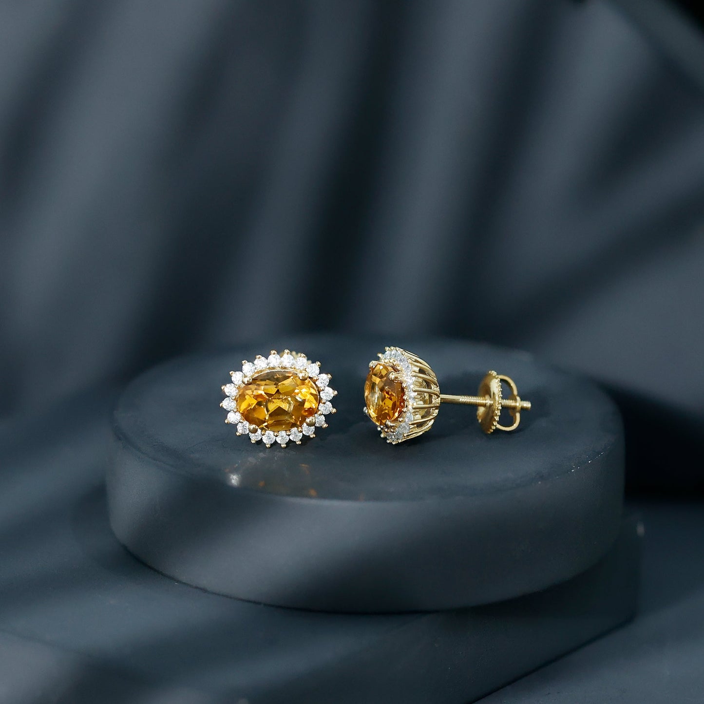 Natural 2.2 Carat Oval Citrine Stud Earrings with Halo