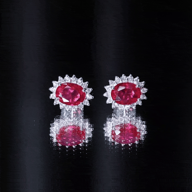 3 Carat Oval Lab Created Ruby Stud Earrings with Diamond Halo