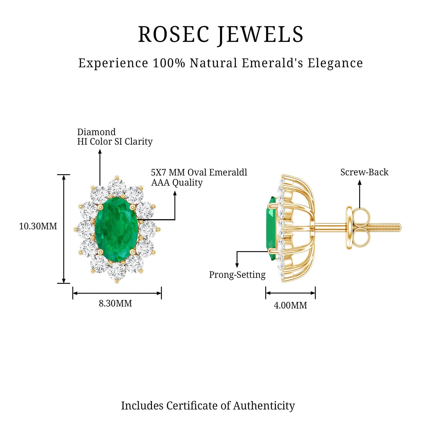 Oval Cut Natural Emerald Stud Earrings with Diamond Halo