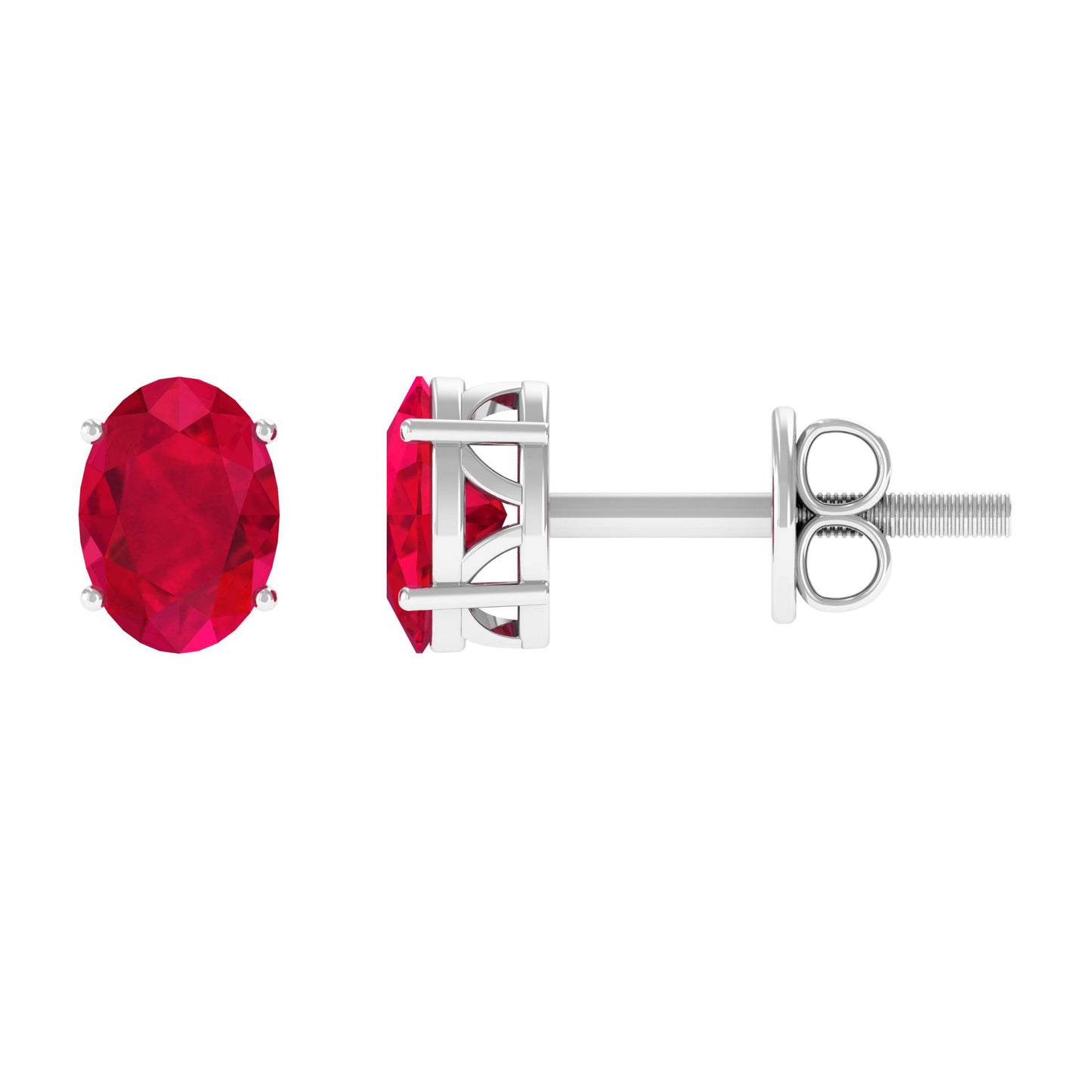 3 Carat Solitaire Stud Earrings with Oval Shaped Created Ruby