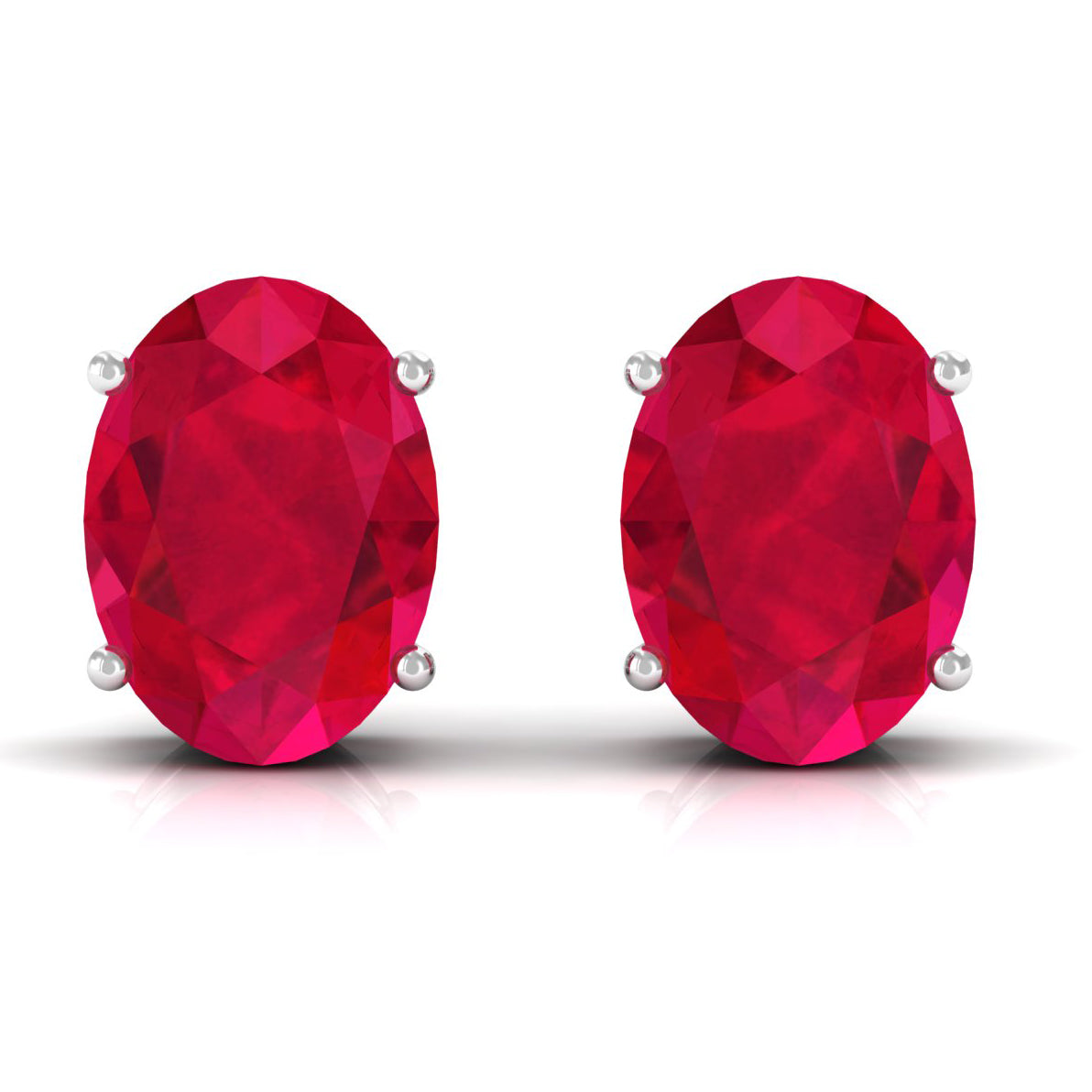 3 Carat Solitaire Stud Earrings with Oval Shaped Created Ruby