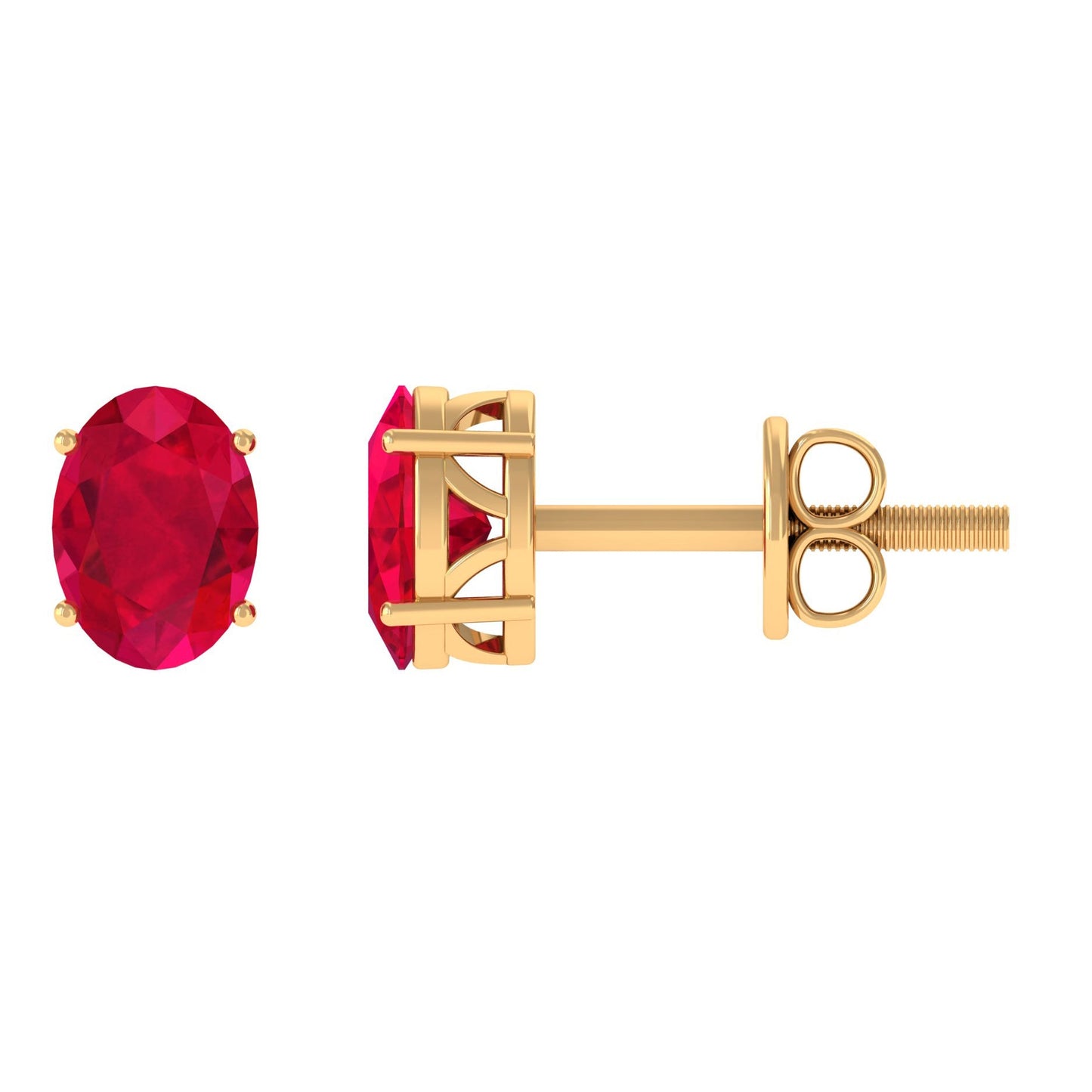 3 Carat Solitaire Stud Earrings with Oval Shaped Created Ruby