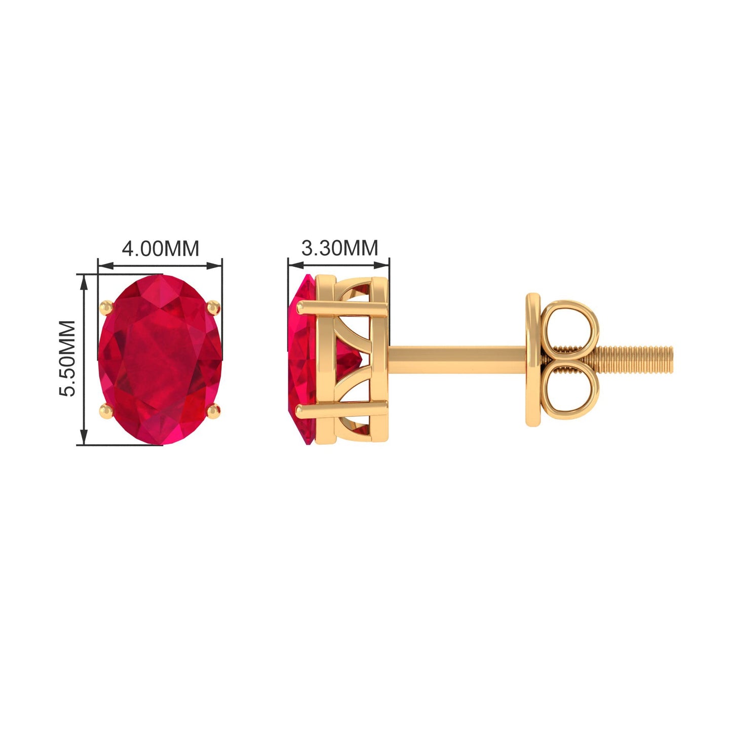 3 Carat Solitaire Stud Earrings with Oval Shaped Created Ruby