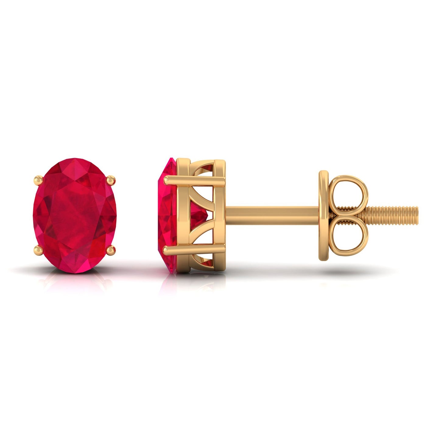 3 Carat Solitaire Stud Earrings with Oval Shaped Created Ruby
