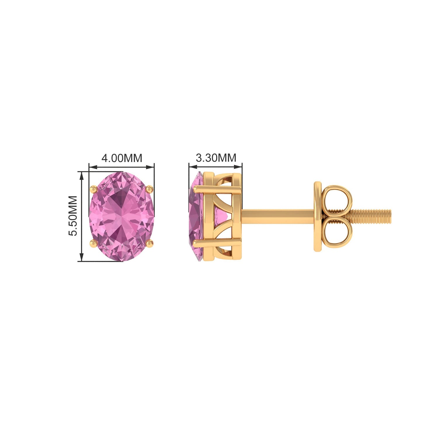 2.2 Carat Oval Cut Pink Tourmaline Solitaire Stud Earrings