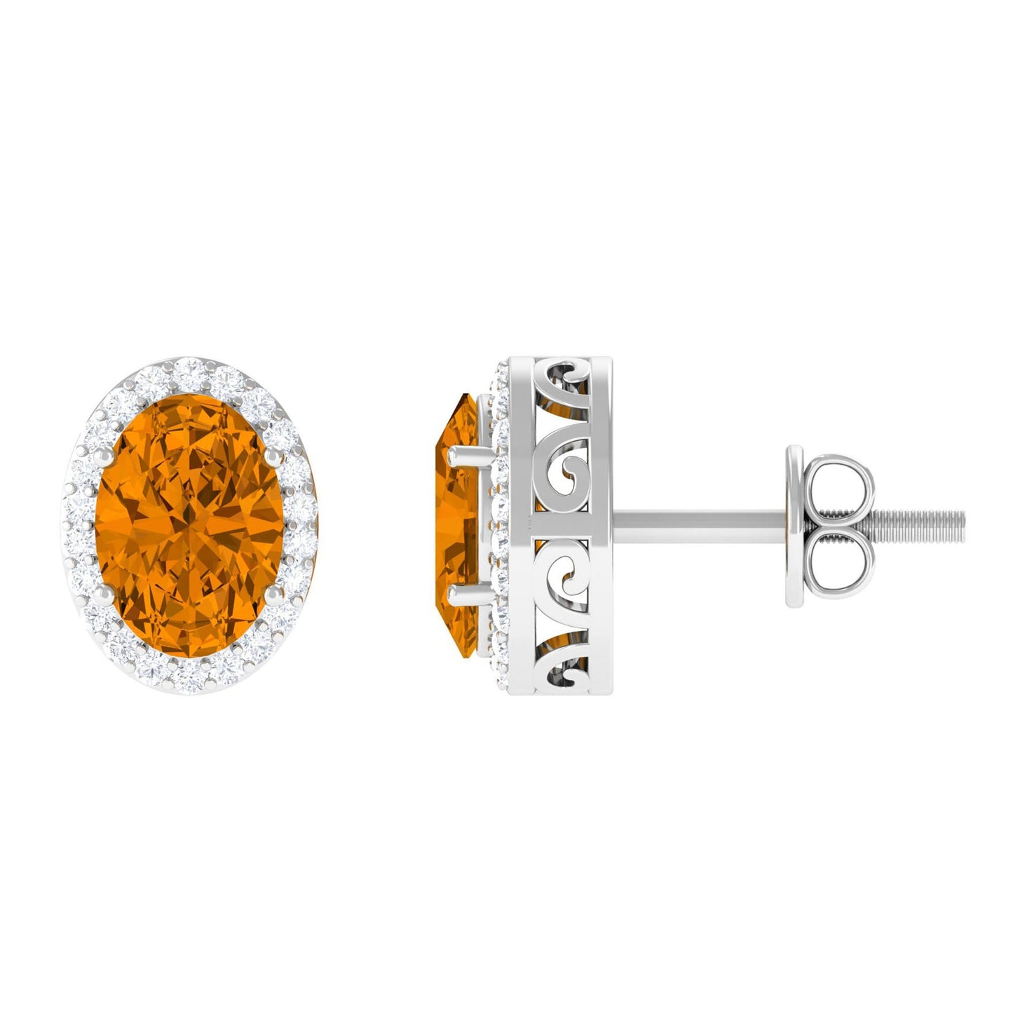 2.2 Carat Citrine and Diamond Halo Stud Earrings