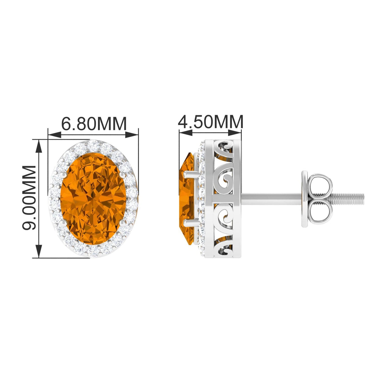 2.2 Carat Citrine and Diamond Halo Stud Earrings