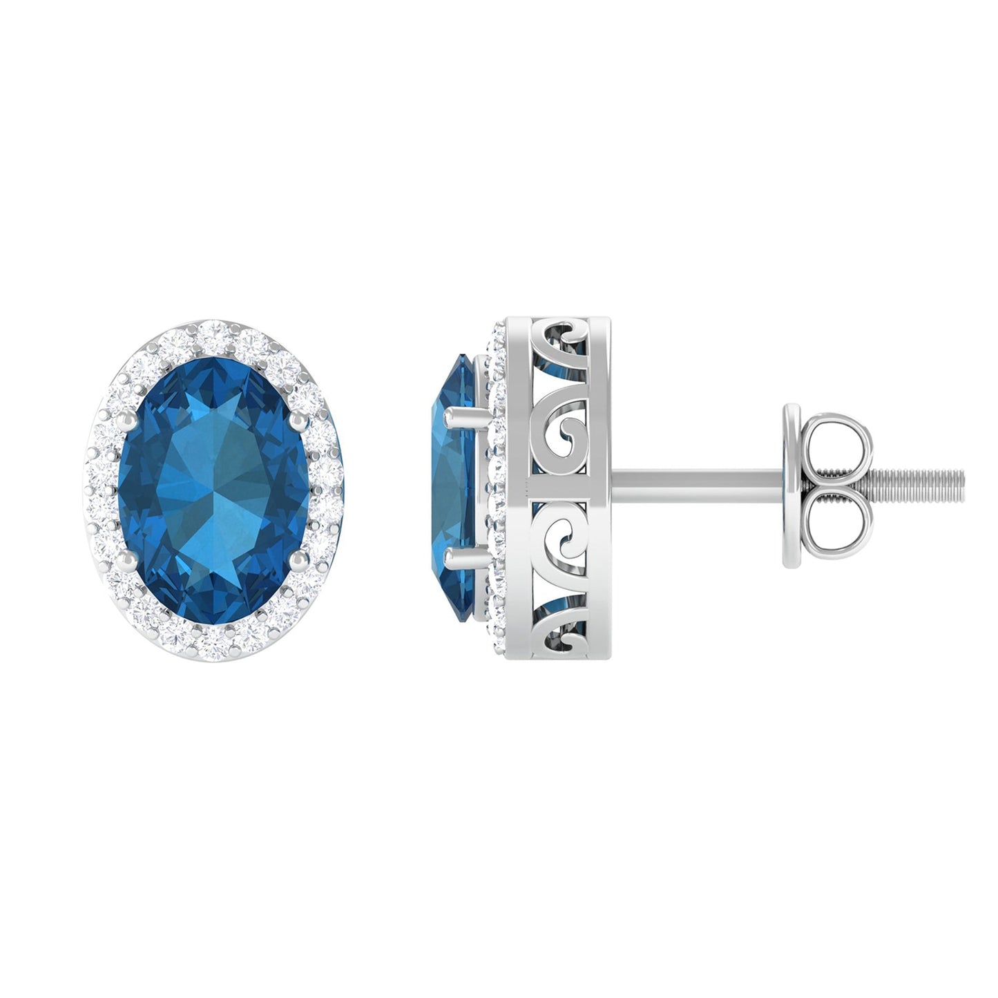 2.2 Carat London Blue Topaz and Diamond Halo Stud Earrings