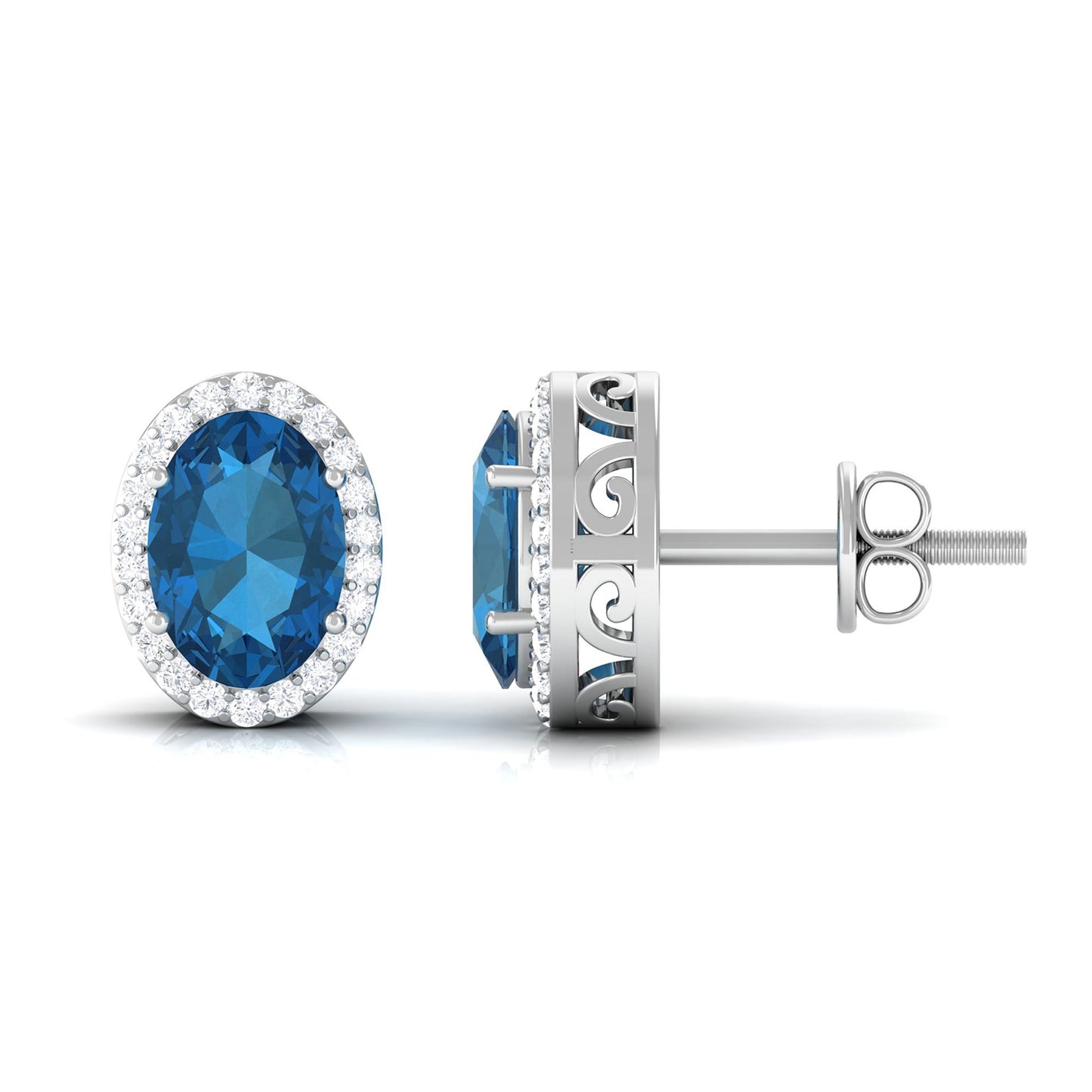 2.2 Carat London Blue Topaz and Diamond Halo Stud Earrings