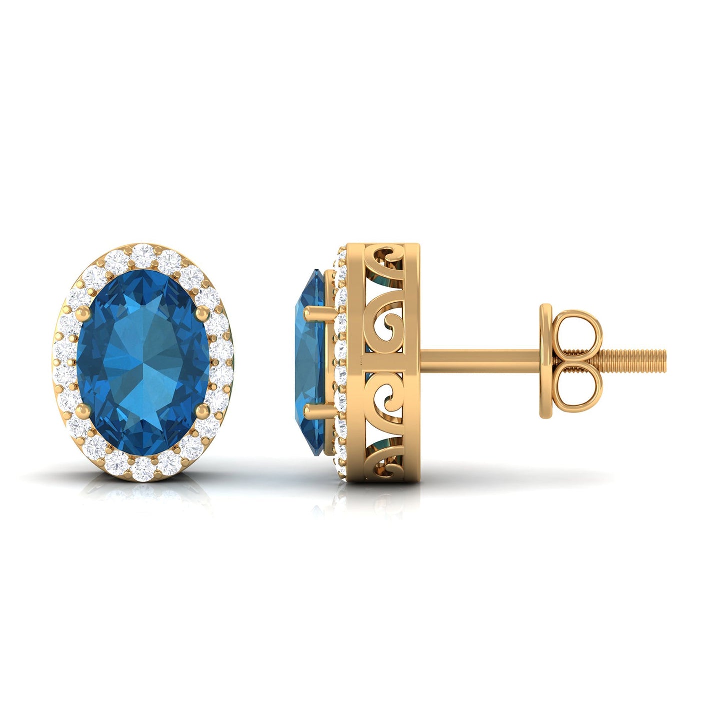2.2 Carat London Blue Topaz and Diamond Halo Stud Earrings