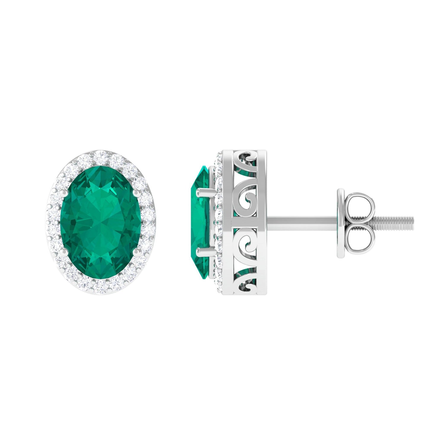 1.4 Carat Classic Emerald and Diamond Halo Stud Earrings