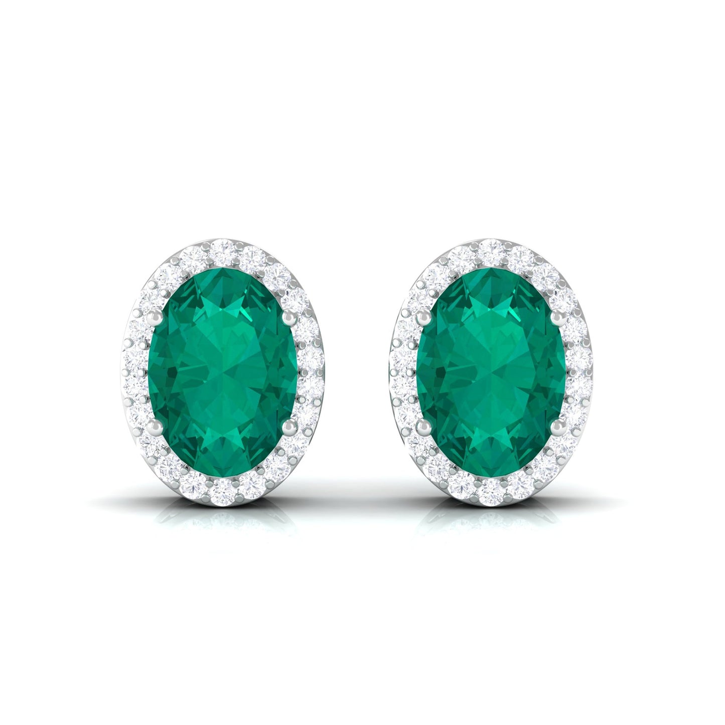1.4 Carat Classic Emerald and Diamond Halo Stud Earrings