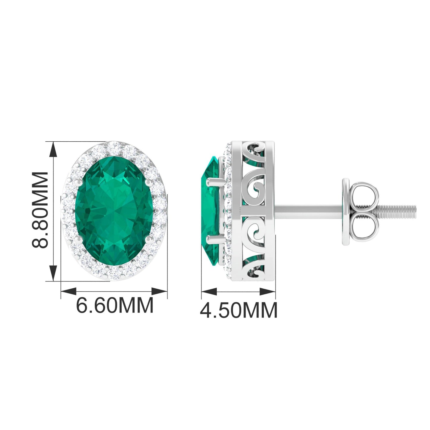 1.4 Carat Classic Emerald and Diamond Halo Stud Earrings