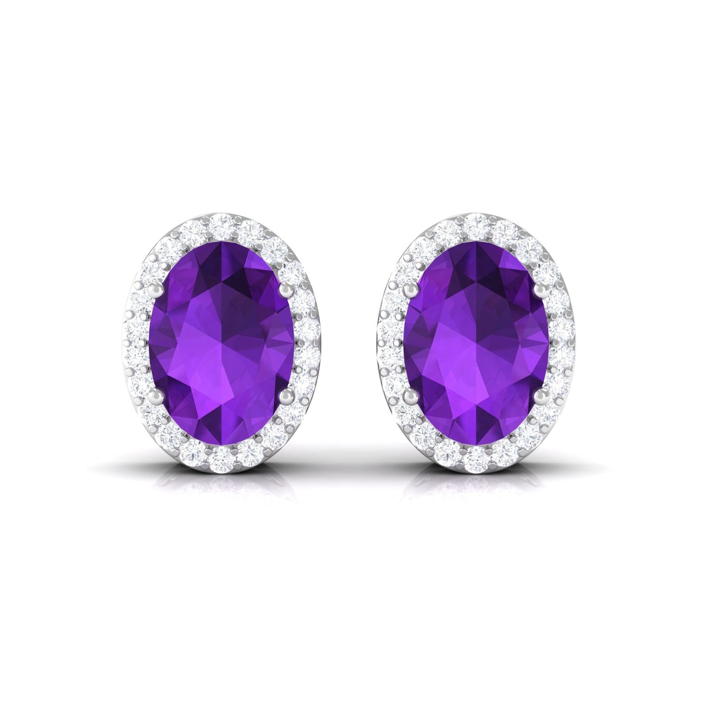 Certified Natural Amethyst Stud Earrings with Diamond Halo