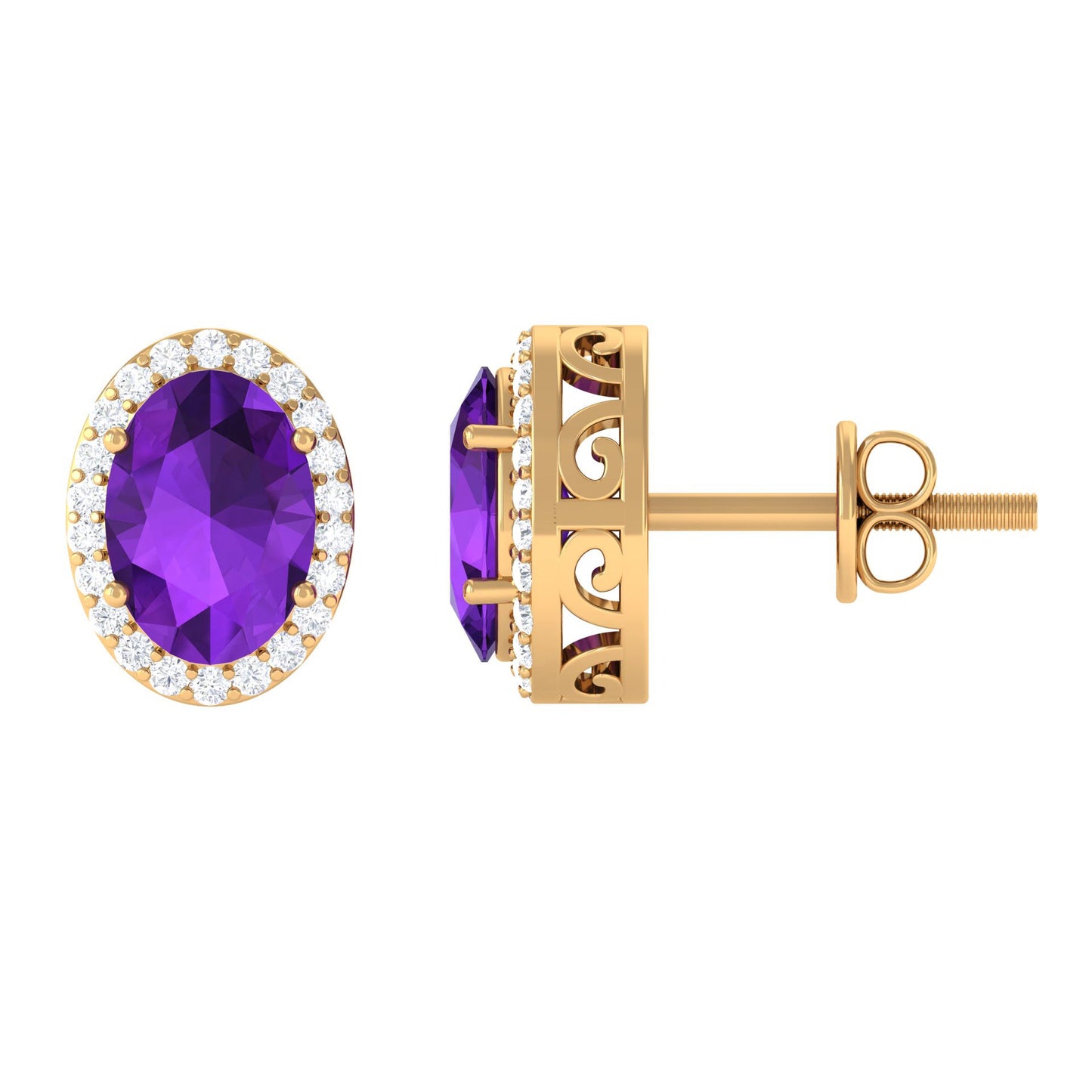 Certified Natural Amethyst Stud Earrings with Diamond Halo