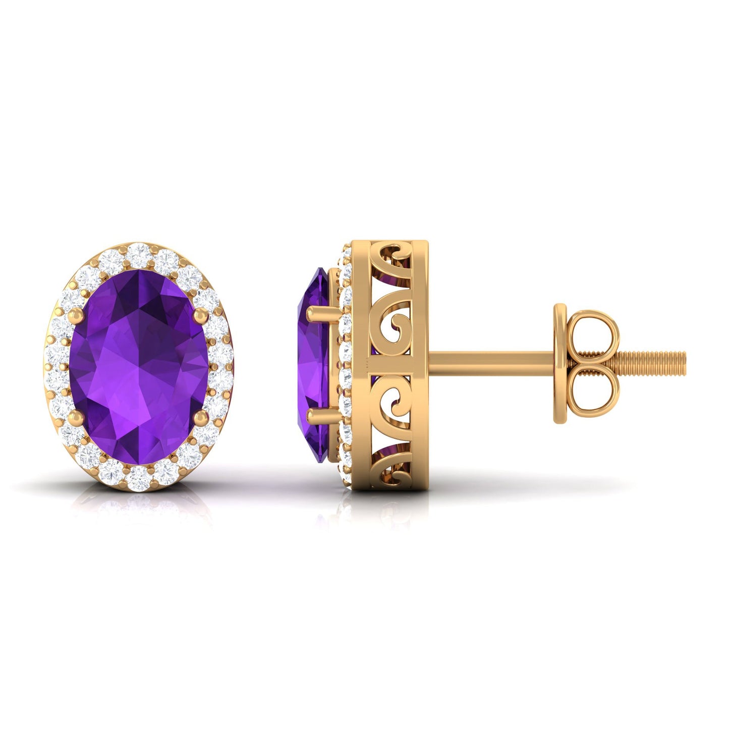 Certified Natural Amethyst Stud Earrings with Diamond Halo