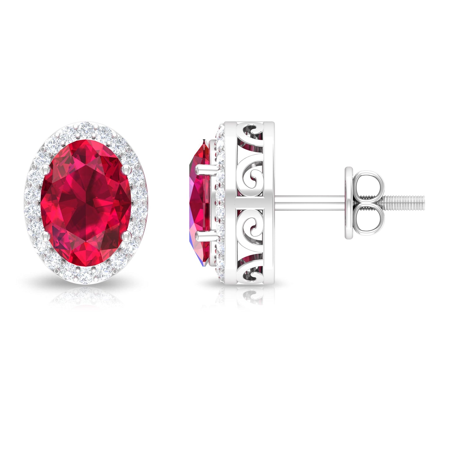 Lab Created Ruby and Diamond Halo Stud Earrings