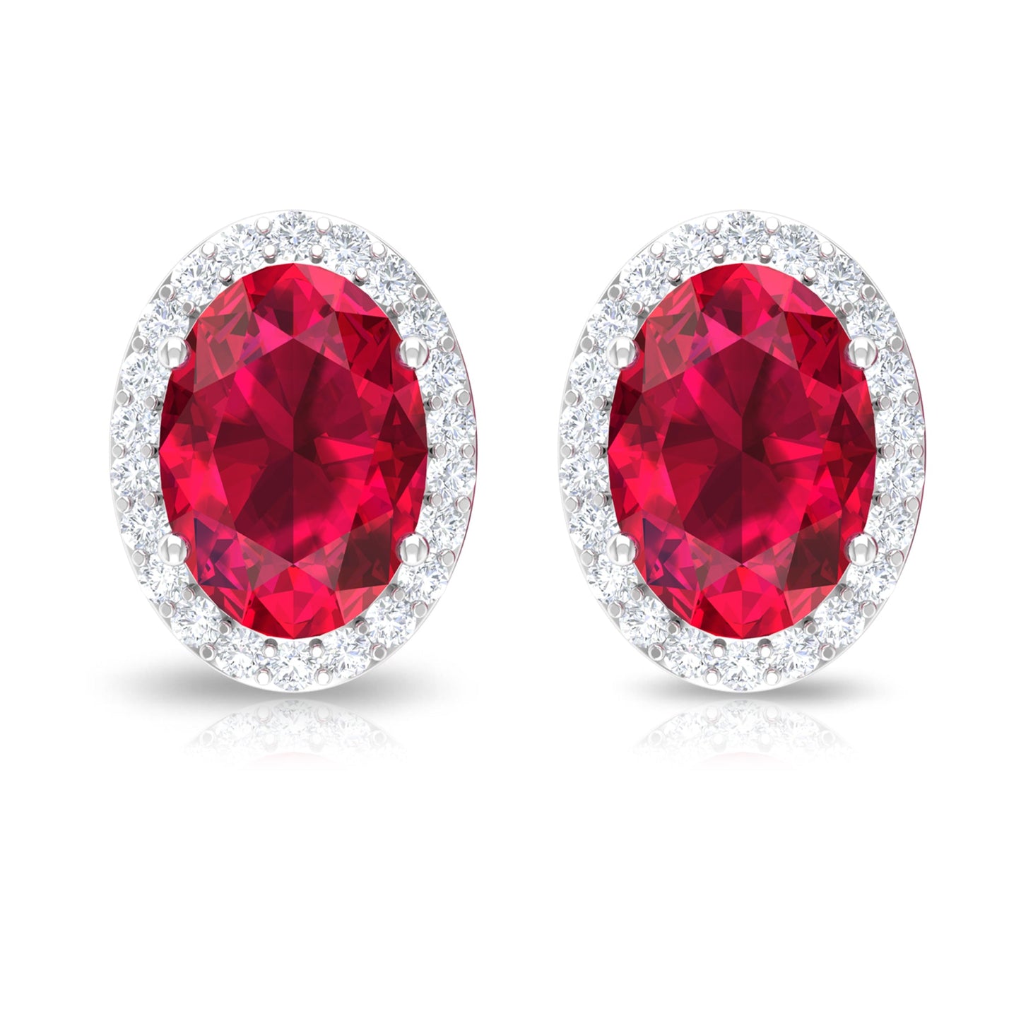 Lab Created Ruby and Diamond Halo Stud Earrings