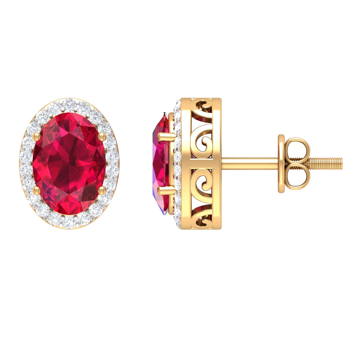 Lab Created Ruby and Diamond Halo Stud Earrings